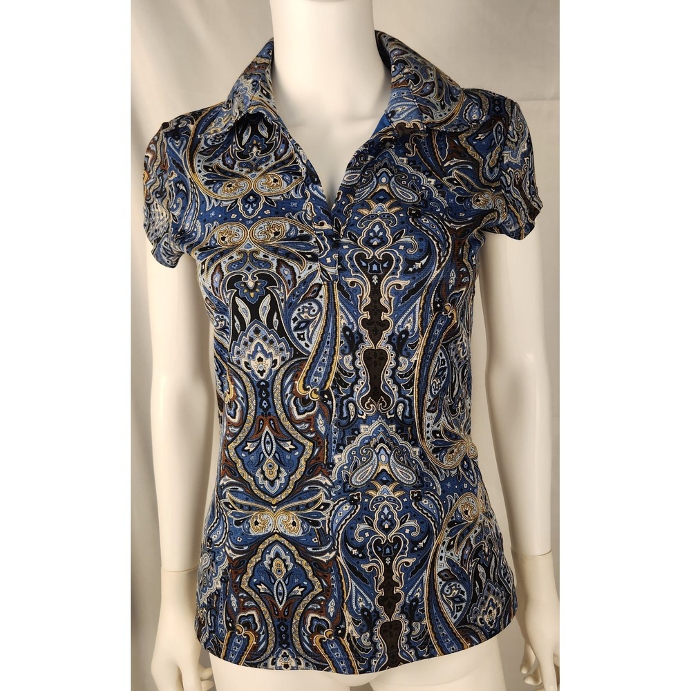 I-N-C Blue Paisley Pullover Top Women's Medium Y2K Boho Hippie